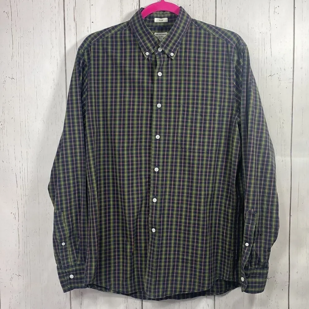 J Crew Mens Slim Fit Plaid Stretch Secret Wash Button Down Shirt
